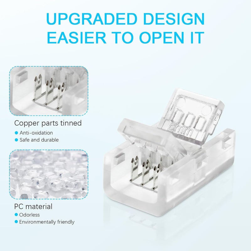RGBZONE 10Pcs 8mm 4 Pin LED Connectors, Strip to Strip RGB Connector for 8mm Wide Waterproof or Non-Waterproof SMD 5050/3528 RGB LED Strip Lights - Image 5